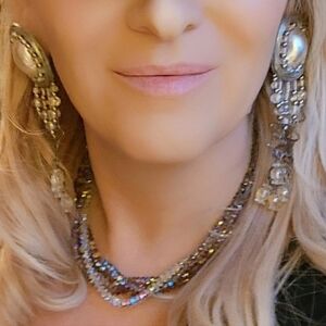 BERGERE Vintage 70's Rare Glass Beads Aurora Borealis Multistrand Necklace